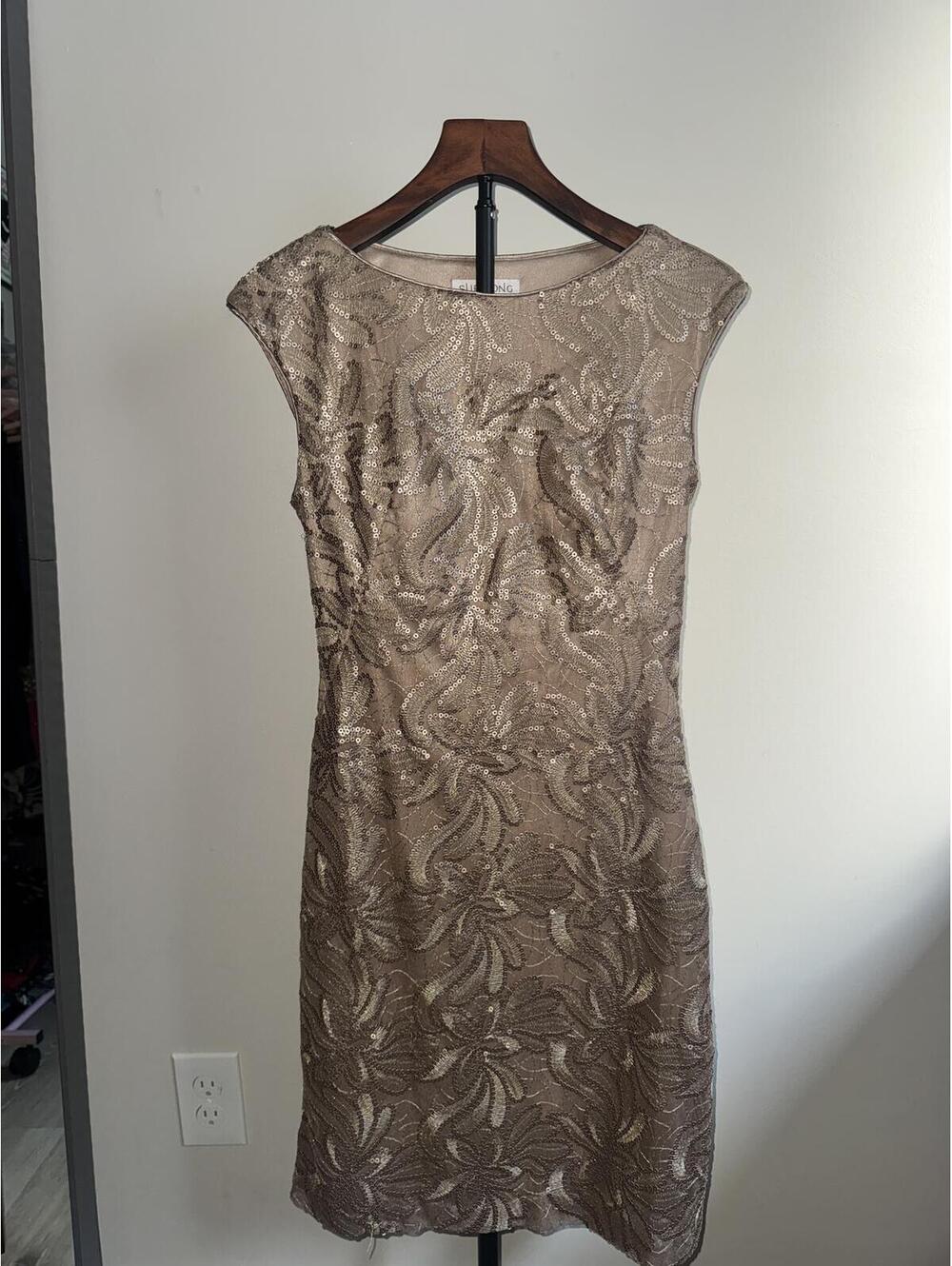 Sue Wong Beaded Sequin Cocktail Dress Size 6 Art Deco Formal Evening Gown